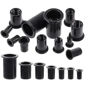 100Pcs 5/16"-18 Rivet Nuts SAE Carbon Steel Black Zinc Plated Rivet Nuts Knurled Flat Head Rivnuts Threaded Insert Nuts