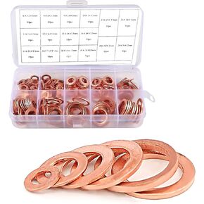 200 PCS O-Type Car Gasket Assortment Set, M5 M6 M8 M10 M12 M14 Vehicle Sealing Washer Replacements, Waterproof Automotive Sump Plugs Accessories, Universal for Most Cars (Gold)
