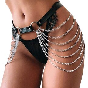 Navoky Punk Leather Body Chain Black Layered Chains Multilayered Emo Belt Plus Size Body Accessories Women Girls