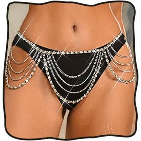 DRESBE Rhinestone Waist Chain Silver Layered Crystal Body Chains Sparkly Body Jewelry Accessories for Women