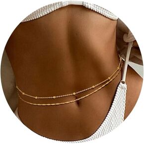 2Pcs 18K Gold Plated Waist Chains for Women Girls Layered Belly Chains Gold Pearl Beaded Chains for Waist Sexy Bikini Summer Beach Adjustable Body Chains Jewelry