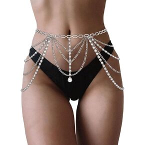 ريتان النساء أحزمة سلسلة فضية حجر الراين سلسلة البطن بيكيني الخصر سلاسل الطبقات كريستال موضة الخصر مجوهرات in Kuwait