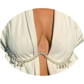 Elegant Bra Body Chain Jewelry Summer Beach Crystal Beads Chest Chain Sexy Pearl Body Chain Necklace Bikini Lingerie Chain Rave Outfits Body Accessories Jewelry for Women (Body)