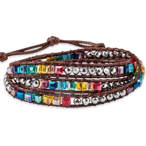 SPUNKYsoul Chakra Awareness Balancing Leather 3 Wrap Crystal Bracelet with Hematite for Women