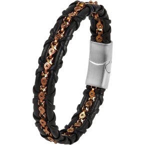 7.5/8.5/9 Inch Genuine Braided Leather Bracelets for Mens/Womens Woven Wrap Bracelet with Stainless Steel Magnetic Lock Clasp (Black/Brown)