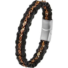 7.5/8.5/9 Inch Genuine Braided Leather Bracelets for Mens/Womens Woven Wrap Bracelet with Stainless Steel Magnetic Lock Clasp (Black/Brown)