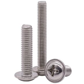 M5 x 16mm Stainless Phillips Pan Washer Head PWH Machine Screws, Stainless Steel 304 (18-8), Full Thread, Coarse Thread UNC, Pack of 50