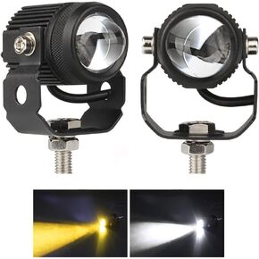 GES Motorcycle LED Fog Lights, 2 Pack LED Driving Lights Motorcycle Fog Lights High Low Beam White Yellow Headlights Fog Lamps Electric Work Driving Headlamp Spot Lamps for for Bike ATV UTV Truck SUV