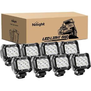 Nilight LED Pods 8PCS 18W 1260lm Flood LED Light Bar Driving Fog Light Off Road Lights Work Light 24V 12V for Motorcycles Van Camper Wagon Car Pickup ATV UTV SUV Truck Boat, 2 Years Warranty