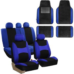 FH Group Light & Breezy Cloth Seat Full Car Seat Covers (Airbag & Split Ready) with Carpet Floor Mats- Universal Car, Truck, SUV, or Van (Pink/Black) FB030115