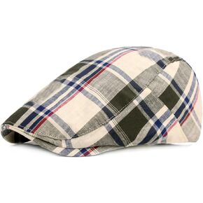 ZLSLZ Mens Adjustable Plaid Ivy Newsboy Cabbie Gatsby Golf Beret Flat Hat Cap