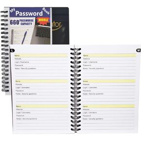 My Password Book Double Capacity 7" X 5" 240 Pages Quick Search Design Password and Private Code Journal Glossy Black Cover