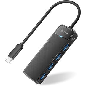iDsonix USB C Hub 4 Ports, 5Gbps USB C to USB 3.0 Hub Adapter with 4 USB 3.0 Ports, USB C Splitter for MacBook, Mac Pro, iMac, Windows/Mac OS, Linux, Flash Drive, HDD (0.15M/0.5FT) Black