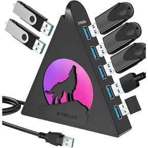 7 Port USB Hub, USB 3.0 Splitter with 2 ft Extended Cable [Charging Not Supported], for PC, Laptop, Flash Drive, Keyboard, Mouse, Console, Xbox, PS4/PS5, iMac, Flash Drive, Mobile HDD