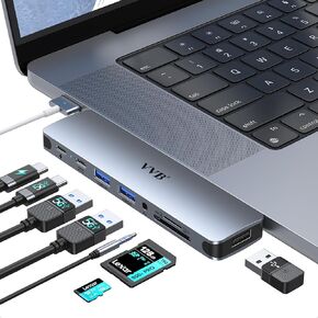 USB C Adapter for MacBook Pro/MacBook Air M1 M2 M3 2022 2021 2020 2019 13" 15" 16",USB-C Hub MacBook Pro Accessories Dongle with 3 USB Ports+SD/TF Card Reader+100W Thunderbolt 3 PD Port
