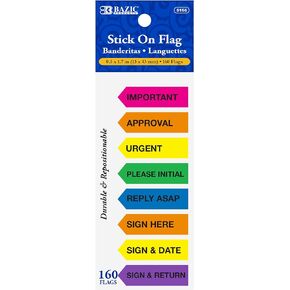 BAZIC Neon Page Markers 0.5x1.7 Neon Colored PET Printed Arrow Flag Index Tabs, Sticky Notes Page Marker Bookmarks File Tab (160 Flags/Pack), 1-Pack