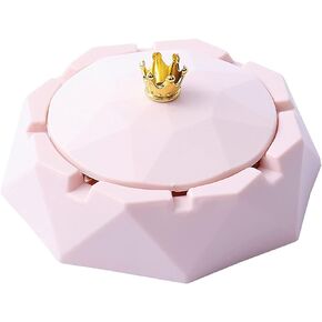 1PC Stainless Steel Ashtray with Lids, Windproof, Cigarettes Ashtray for Indoor or Outdoor Use, Ash Holder for Smokers, Desktop Smoking-Ash Tray for Home, Office Decoration, Pink