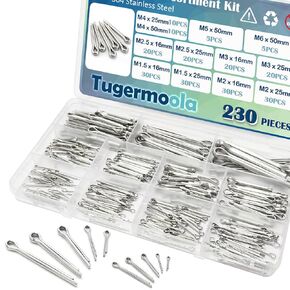 230PCS 12 Sizes Cotter Pins Assortment Kit 304 Stainless Steel Split Pin Fastener Clips OLA001