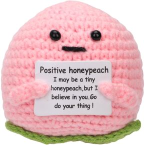 Mini Funny Positive Honeypeach, 2.56 inch Handmade Knitted Peach Toy Creative Cute Crochet Doll with Positive Card for Friends Birthday Gifts Home Room Decoration Encouragement