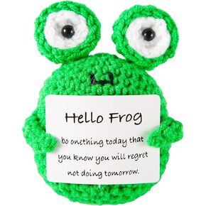 Mini Funny Positive Frog, 3.15x2.36x1.97 Inch Emotional Support Frog Knitted Frog Toy Cute Crochet Potato Doll Gift for Birthday Party Decoration Encouragement