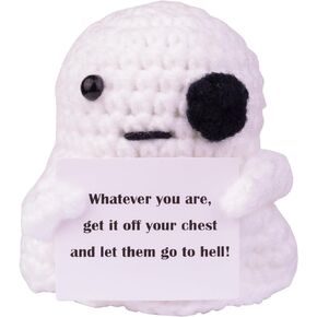 Handmade Emotional Support Crochet Animal Gift, Funny Positive Animals Knitting Doll Gift Car Ornament with Wooden Base Positive Affirmation Card for Car Home Office(D24)