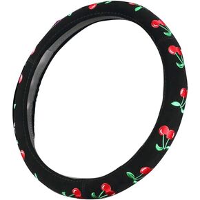 Automotive Cherry Car Accessory Embroidery Cute Women Handmade 15 inch Car Steering Wheel Cover (Green)