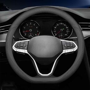 Latest Nappa Leather car Steering Wheel Cover, Stylish Non-Slip Leather car Interior 15 inches Universal (D-Shape,Black)