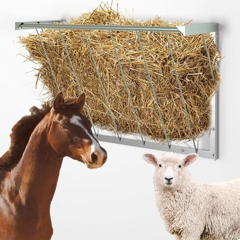 Goat Hay Feeder 24 Gal, 31.5" Long Horse Hay Feeder Wall-Mount, Livestock Hay Feeder, Carbon Steel Hay Rack for Horses, Sheep, Goats, Indoor and Outdoor, Silver in Saudi Arabia