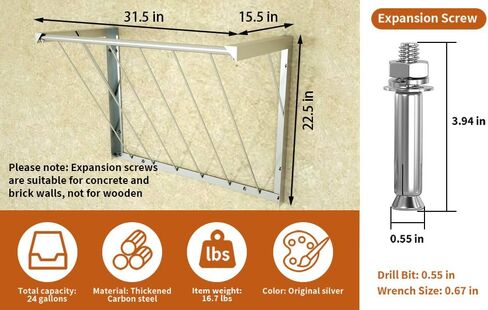 Goat Hay Feeder 24 Gal, 31.5" Long Horse Hay Feeder Wall-Mount, Livestock Hay Feeder, Carbon Steel Hay Rack for Horses, Sheep, Goats, Indoor and Outdoor, Silver in Saudi Arabia