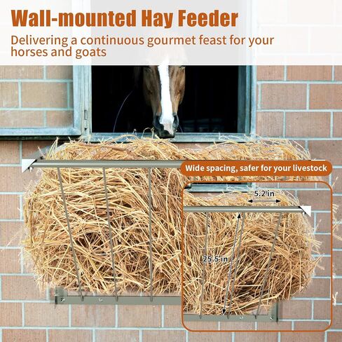 Goat Hay Feeder 24 Gal, 31.5" Long Horse Hay Feeder Wall-Mount, Livestock Hay Feeder, Carbon Steel Hay Rack for Horses, Sheep, Goats, Indoor and Outdoor, Silver in Saudi Arabia