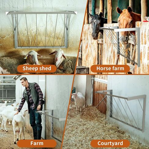 Goat Hay Feeder 24 Gal, 31.5" Long Horse Hay Feeder Wall-Mount, Livestock Hay Feeder, Carbon Steel Hay Rack for Horses, Sheep, Goats, Indoor and Outdoor, Silver in Saudi Arabia