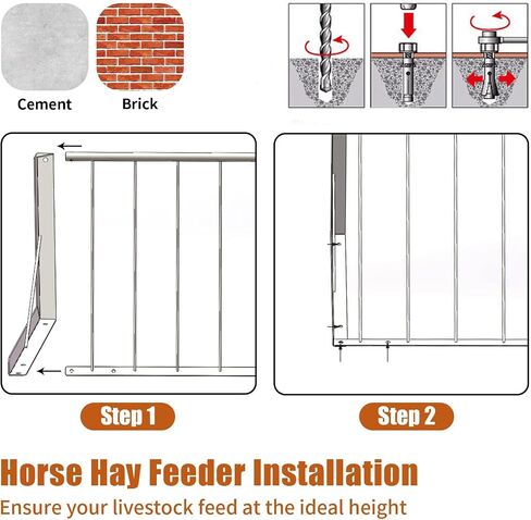 Goat Hay Feeder 24 Gal, 31.5" Long Horse Hay Feeder Wall-Mount, Livestock Hay Feeder, Carbon Steel Hay Rack for Horses, Sheep, Goats, Indoor and Outdoor, Silver in Saudi Arabia