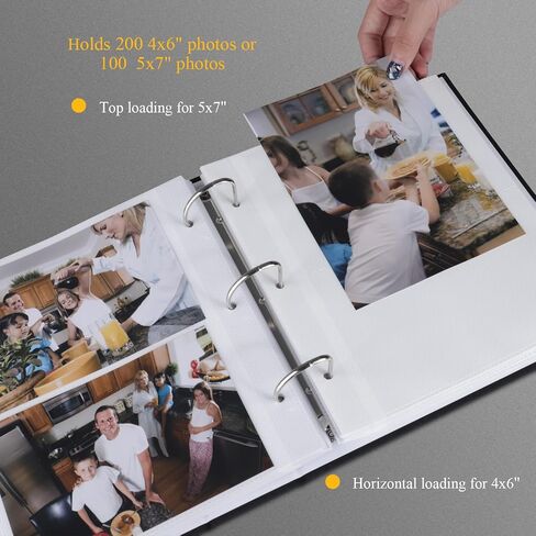 Photo Album 4x6 Photos Hold 200 or 5x7 Pictures Hold 100, 3 Ring Binder Photo Albums Linen Cover with 6-Tab Index Dividers Photo Book Acid Free Albums 4x6 5x7 for Family Wedding Baby (Black) in Saudi Arabia