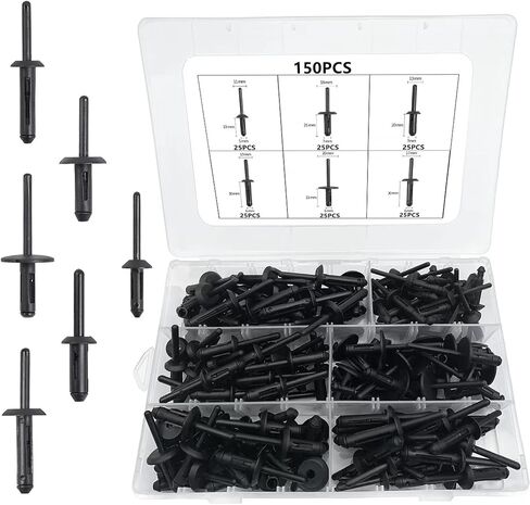 150Pcs Plastic Rivet Clip,Automotive Universal Nylon Pop Rivet Assortment,6 Most Popular Sizes Black Nylon Universal Rivet Kit,Replacement for GM Ford Chrysler VW,Nylon Fastener in Saudi Arabia