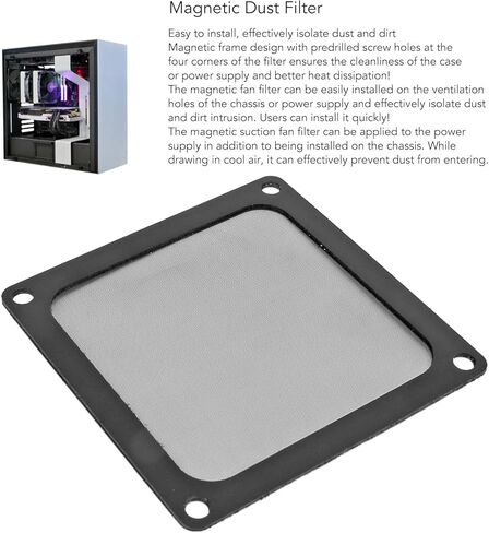 80mm PC Computer Case Cooler Fan Dust Filter, Tiny Aperture High Ventilation Rate Pre Screw Holes Sturdy Nylon Mesh Magnetic Fan Filter with Black Color for PC in Saudi Arabia