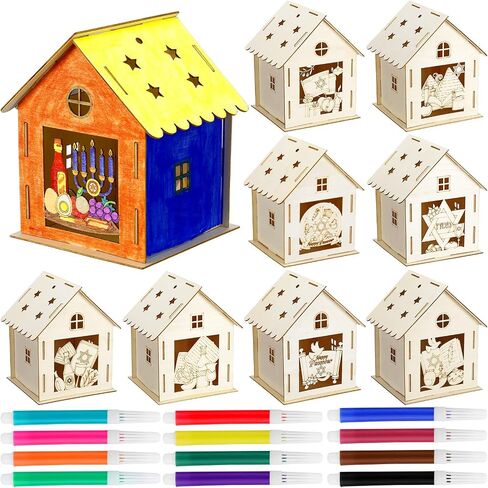 Yousoontic 9 Sets Passover Wooden House 3D Passover Wooden House Craft Kit with 12 Watercolor Pens Happy Passover Decor for Table Kids Adults DIY Art Crafts Paint Supplies in Saudi Arabia