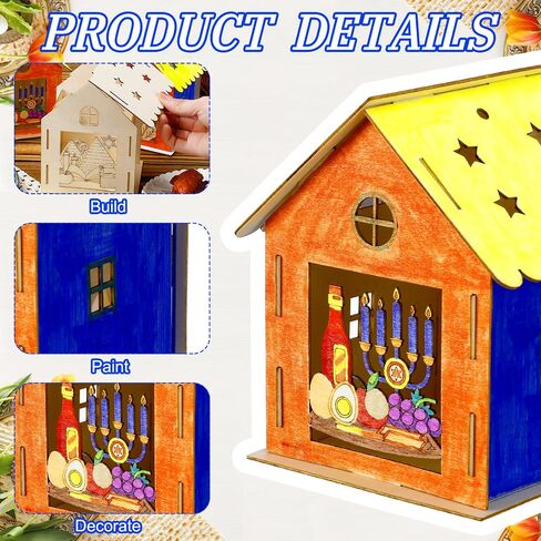 Yousoontic 9 Sets Passover Wooden House 3D Passover Wooden House Craft Kit with 12 Watercolor Pens Happy Passover Decor for Table Kids Adults DIY Art Crafts Paint Supplies in Saudi Arabia