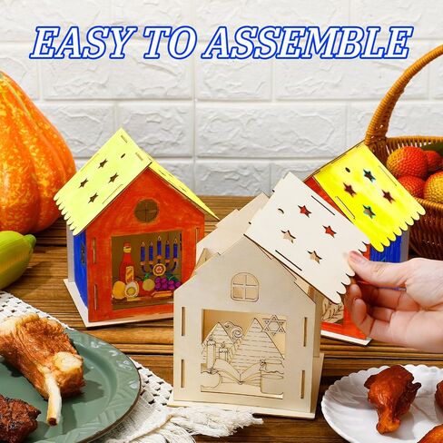 Yousoontic 9 Sets Passover Wooden House 3D Passover Wooden House Craft Kit with 12 Watercolor Pens Happy Passover Decor for Table Kids Adults DIY Art Crafts Paint Supplies in Saudi Arabia