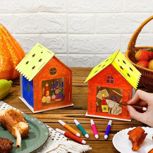 Yousoontic 9 Sets Passover Wooden House 3D Passover Wooden House Craft Kit with 12 Watercolor Pens Happy Passover Decor for Table Kids Adults DIY Art Crafts Paint Supplies in Saudi Arabia