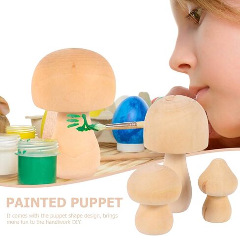 9 Pcs Doodle White Mushroom Wooden Mushroom to Paint Mushroom Things Wooden Mushroom Natural Wood People Toys Wooden Peg Toy for Kids Kid Graffiti Toy Set Child Miniature in Saudi Arabia