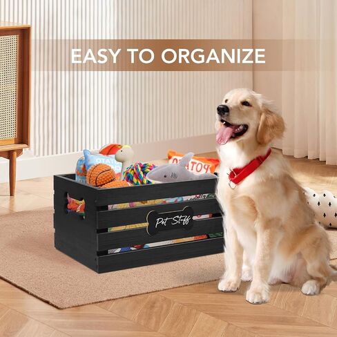Dog Toy Box Pet Toy Baskets, Wood Dog Toy Bin Storage, Cat and Puppy Toy Bin Organizer, Pet Toy Storage Basket for Leash, Food, Accessories, Treat, Toy Basket for Dog in Saudi Arabia
