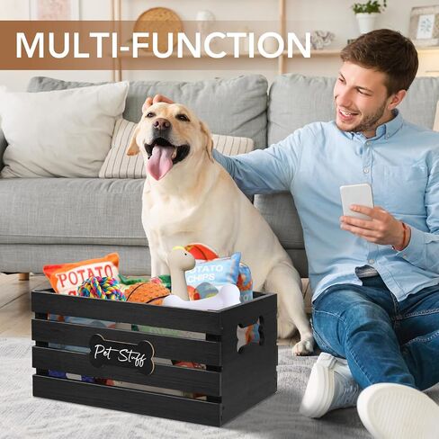 Dog Toy Box Pet Toy Baskets, Wood Dog Toy Bin Storage, Cat and Puppy Toy Bin Organizer, Pet Toy Storage Basket for Leash, Food, Accessories, Treat, Toy Basket for Dog in Saudi Arabia