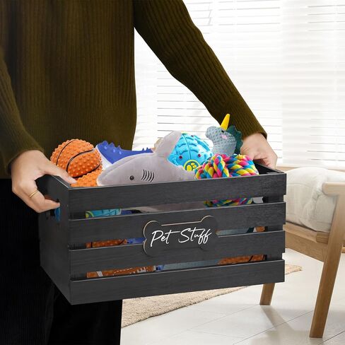 Dog Toy Box Pet Toy Baskets, Wood Dog Toy Bin Storage, Cat and Puppy Toy Bin Organizer, Pet Toy Storage Basket for Leash, Food, Accessories, Treat, Toy Basket for Dog in Saudi Arabia