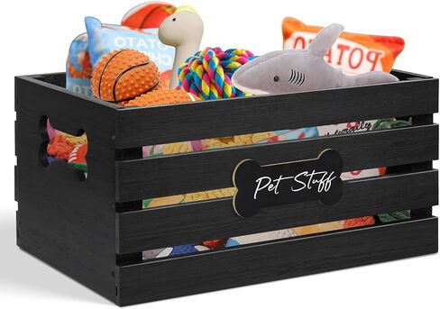 Dog Toy Box Pet Toy Baskets, Wood Dog Toy Bin Storage, Cat and Puppy Toy Bin Organizer, Pet Toy Storage Basket for Leash, Food, Accessories, Treat, Toy Basket for Dog in Saudi Arabia