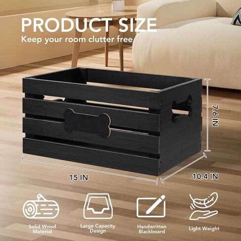 Dog Toy Box Pet Toy Baskets, Wood Dog Toy Bin Storage, Cat and Puppy Toy Bin Organizer, Pet Toy Storage Basket for Leash, Food, Accessories, Treat, Toy Basket for Dog in Saudi Arabia