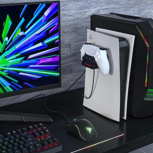 REEYEAR 2 حزمة PS5 تحكم جدار جبل شاحن قاعدة، حامل محطة شحن يناسب منتصف الليل الأسود PS5 وحدة تحكم لاسلكية مع مؤشرات LED كابل سرعة الشحن السريع، وتوفير المساحة in Kuwait