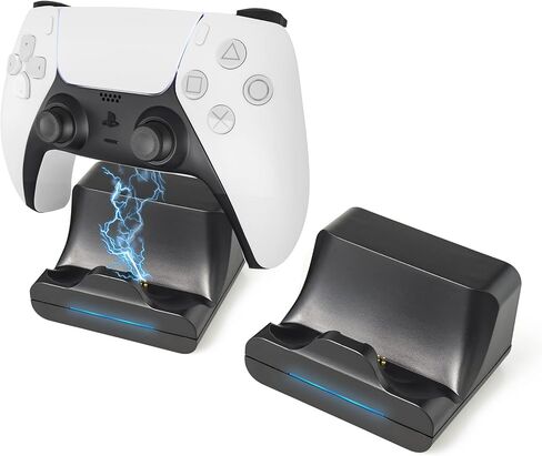 REEYEAR 2 حزمة PS5 تحكم جدار جبل شاحن قاعدة، حامل محطة شحن يناسب منتصف الليل الأسود PS5 وحدة تحكم لاسلكية مع مؤشرات LED كابل سرعة الشحن السريع، وتوفير المساحة in Kuwait