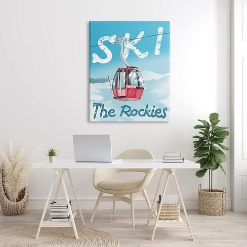 Stupell Industries Ski Trolly The Rocky Mountains Winter Blue، صمم بواسطة Ziwei LI Canvas Wall Art، 36 × 48 in Kuwait