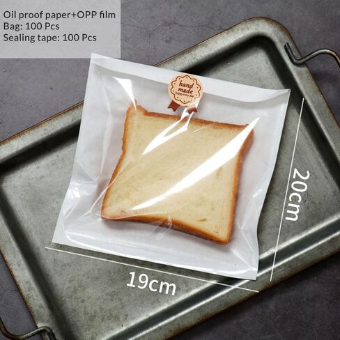 100 Pcs White Kraft Bread Bag Bakery Bags with Window,Toast bag Toast Paper Bag ，Packaging Paper Bag,Kraft Bread Bag with Front Window,With Label Seal Sticker (7.5 * 7.9 Inch) in Saudi Arabia