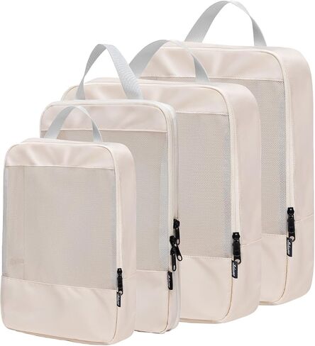 4 Set See Through Packing Cubes for Travel, Travel Essentials bags for Carry on, Light Suitcase Bags Luggage Packing Organizer (Beige) in Saudi Arabia